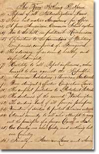 The original text of the Know Nothing Party's platform. The text in the image is unreadable.